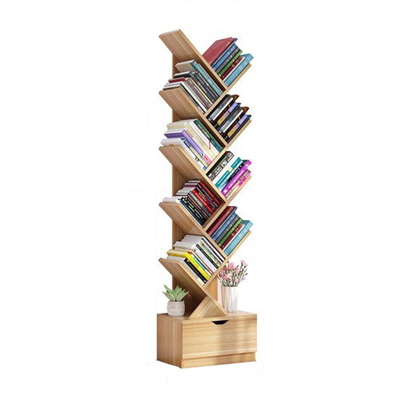 Scandinavian Style Shelf Bookcase Closed Back Bookcase for Office and Home 13.5"L x 7.9"W x 58"H Natural Drawers Clearhalo 'Bookcases' 'furn' 'furn_bookcases' 'Furniture' 'furniture_bookcases' 'Office Furniture' 5074166