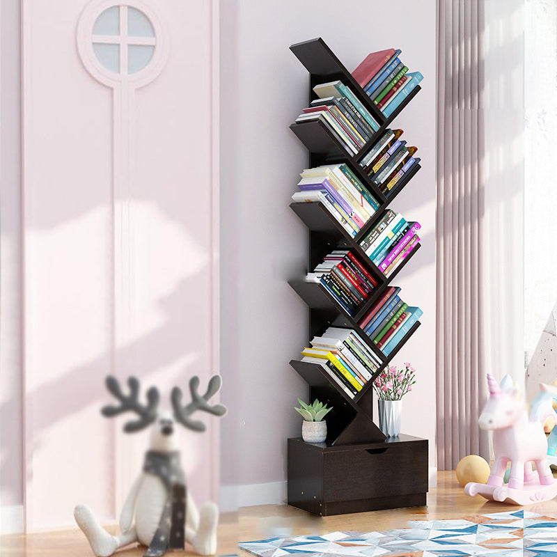 Scandinavian Style Shelf Bookcase Closed Back Bookcase for Office and Home 13.5"L x 7.9"W x 58"H Black Drawers Clearhalo 'Bookcases' 'furn' 'furn_bookcases' 'Furniture' 'furniture_bookcases' 'Office Furniture' 5074167