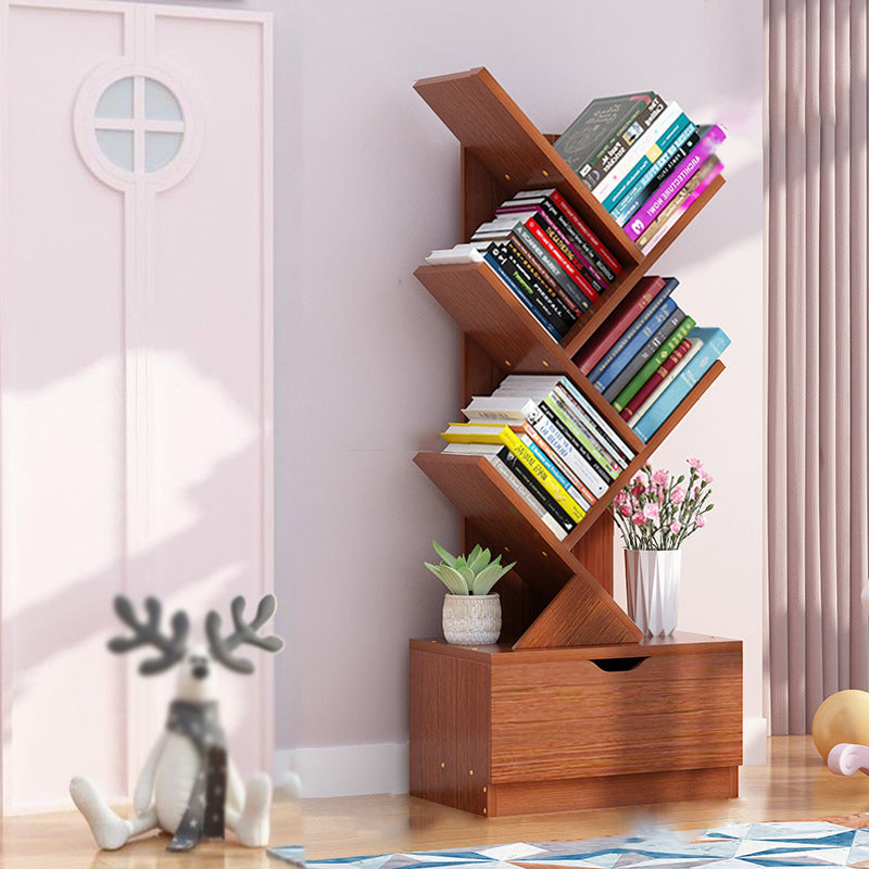 Scandinavian Style Shelf Bookcase Closed Back Bookcase for Office and Home 13.5"L x 7.9"W x 37.9"H Brown Drawers Clearhalo 'Bookcases' 'furn' 'furn_bookcases' 'Furniture' 'furniture_bookcases' 'Office Furniture' 5074168
