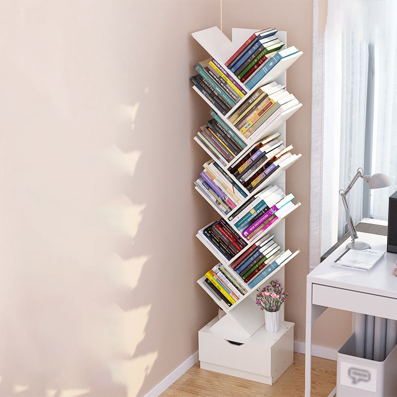 Scandinavian Style Shelf Bookcase Closed Back Bookcase for Office and Home 13.5"L x 7.9"W x 55.1"H White Drawers Clearhalo 'Bookcases' 'furn' 'furn_bookcases' 'Furniture' 'furniture_bookcases' 'Office Furniture' 5074179