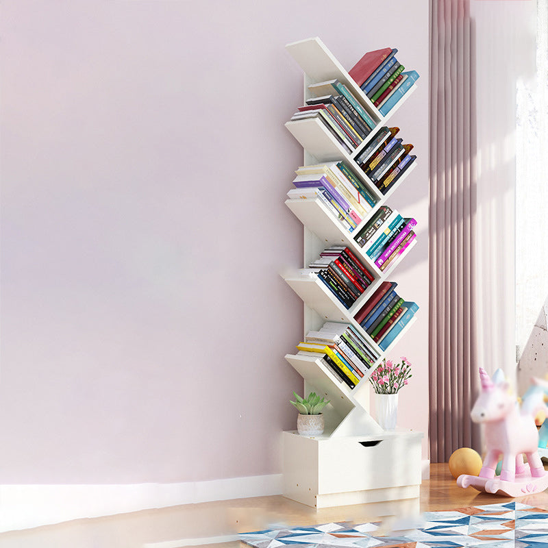 Scandinavian Style Shelf Bookcase Closed Back Bookcase for Office and Home 13.5"L x 7.9"W x 58"H White Drawers Clearhalo 'Bookcases' 'furn' 'furn_bookcases' 'Furniture' 'furniture_bookcases' 'Office Furniture' 5074180