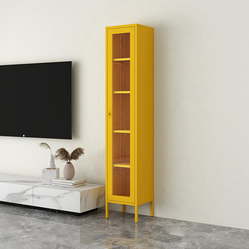 Scandinavian Style Bookcase with Door Shelf Bookcase for Home and Office 15.7"L x 13.8"W x 70.9"H Yellow Clearhalo 'Bookcases' 'furn' 'furn_bookcases' 'Furniture' 'furniture_bookcases' 'Office Furniture' 5074193