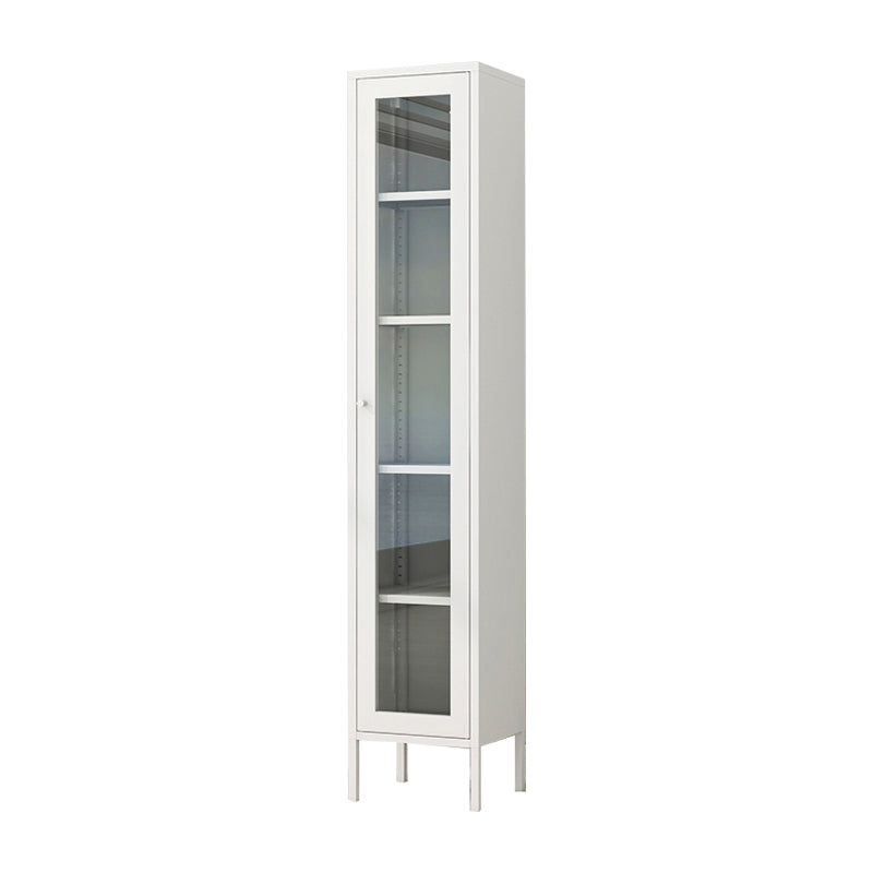 Scandinavian Style Bookcase with Door Shelf Bookcase for Home and Office 14"L x 12"W x 71"H Off-White Clearhalo 'Bookcases' 'furn' 'furn_bookcases' 'Furniture' 'furniture_bookcases' 'Office Furniture' 5074199