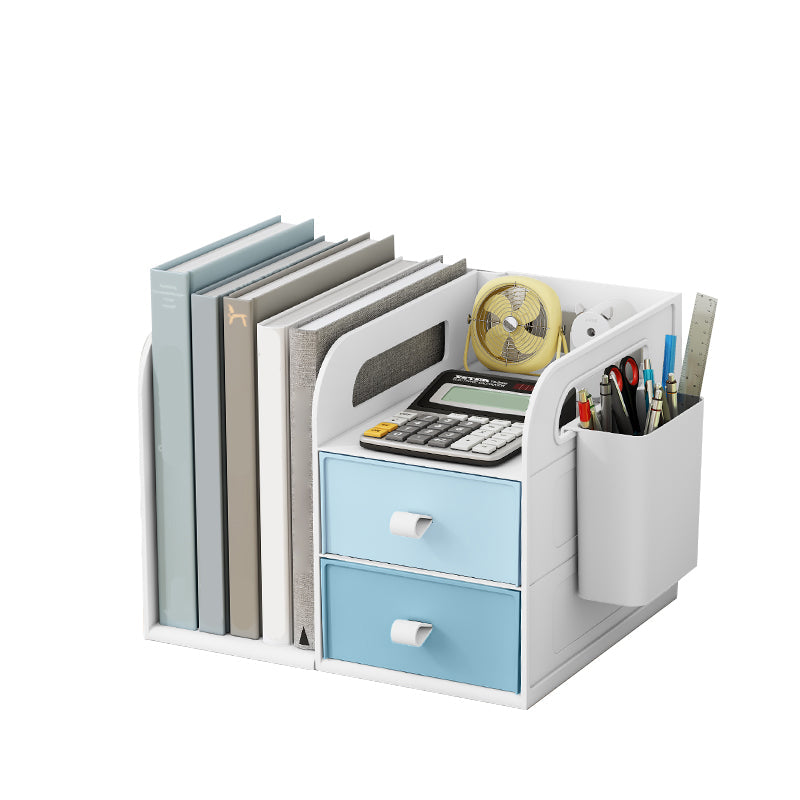 Contemporary Style Bookcase Plastic Bookshelf for Office and Dormitory 9.8"L x 8.1"W x 7.4"H Blue Clearhalo 'Bookcases' 'furn' 'furn_bookcases' 'Furniture' 'furniture_bookcases' 'Office Furniture' 5074247