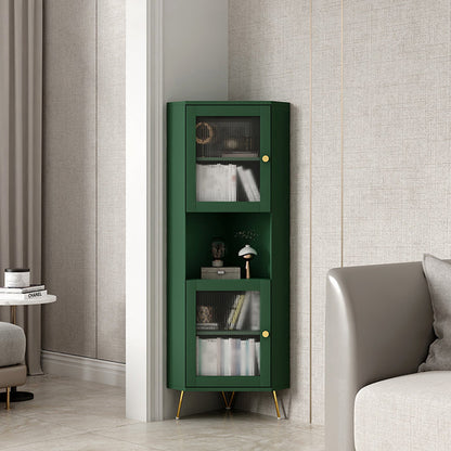 Glass 2 Doors Buffet Server Glam Style Kitchen Server for Living Room 16"L x 16"W x 59"H Green Clearhalo 'buffet_sideboard' 'Buffets & Sideboards' 'furn' 'furn_buffet_sideboard' 'Furniture' 'furniture_buffet_sideboard' 'Kitchen & Dining Furniture' 5074306
