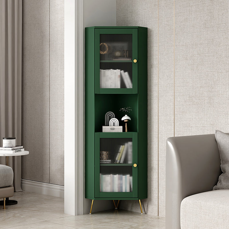 Glass 2 Doors Buffet Server Glam Style Kitchen Server for Living Room 16"L x 16"W x 69"H Green Clearhalo 'buffet_sideboard' 'Buffets & Sideboards' 'furn' 'furn_buffet_sideboard' 'Furniture' 'furniture_buffet_sideboard' 'Kitchen & Dining Furniture' 5074308