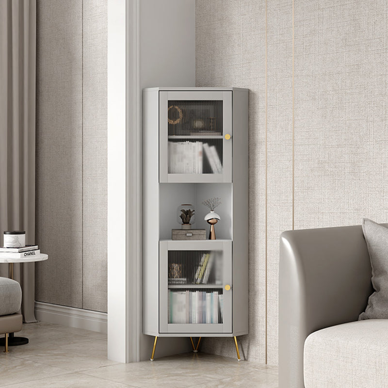 Glass 2 Doors Buffet Server Glam Style Kitchen Server for Living Room 16"L x 16"W x 59"H Grey Clearhalo 'buffet_sideboard' 'Buffets & Sideboards' 'furn' 'furn_buffet_sideboard' 'Furniture' 'furniture_buffet_sideboard' 'Kitchen & Dining Furniture' 5074314