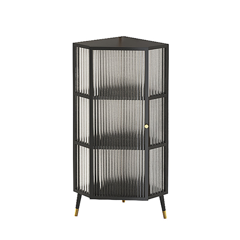 Living Room Metal Kitchen Server 16-inch Length Glass Door Dining Server 16"L x 16"W x 41"H Black Clearhalo 'buffet_sideboard' 'Buffets & Sideboards' 'furn' 'furn_buffet_sideboard' 'Furniture' 'furniture_buffet_sideboard' 'Kitchen & Dining Furniture' 5074326