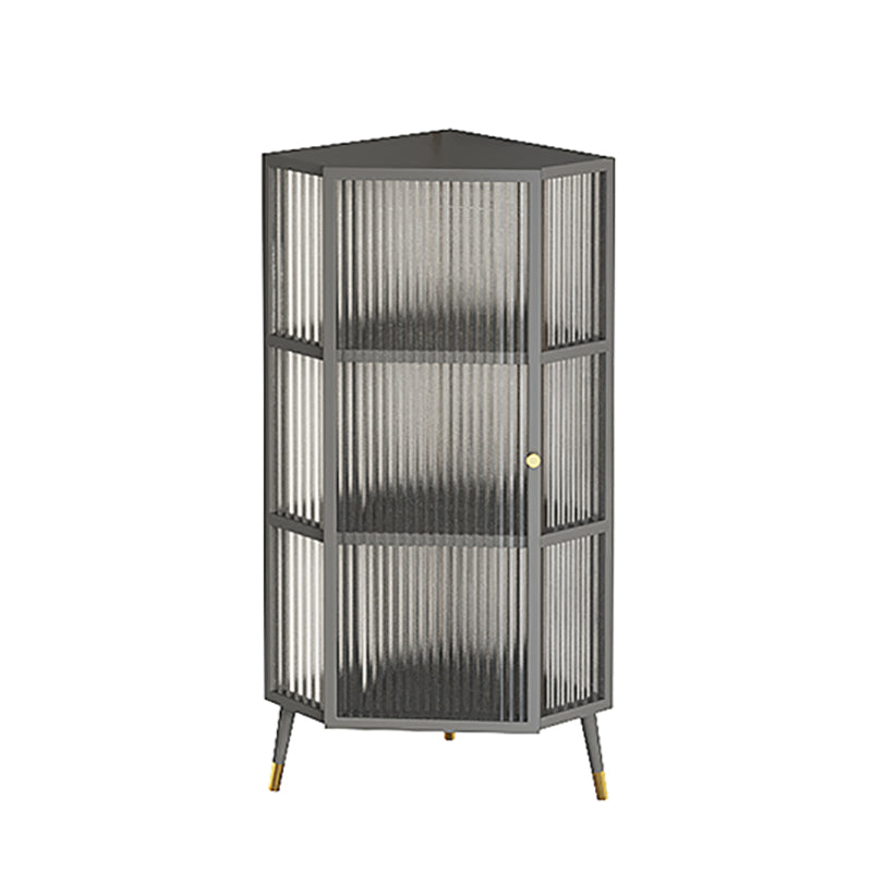 Living Room Metal Kitchen Server 16-inch Length Glass Door Dining Server 16"L x 16"W x 41"H Grey Clearhalo 'buffet_sideboard' 'Buffets & Sideboards' 'furn' 'furn_buffet_sideboard' 'Furniture' 'furniture_buffet_sideboard' 'Kitchen & Dining Furniture' 5074328