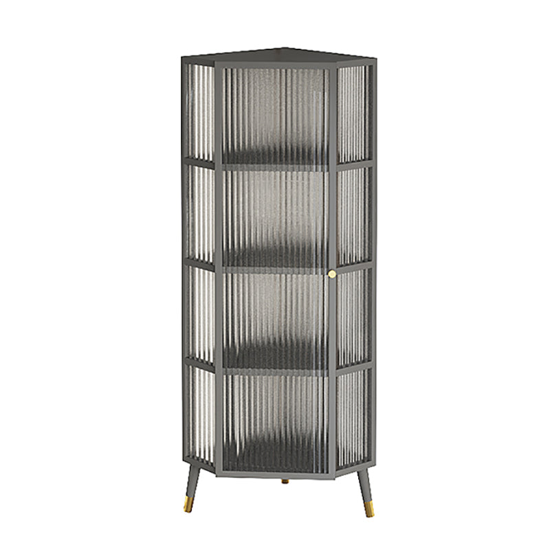 Living Room Metal Kitchen Server 16-inch Length Glass Door Dining Server 16"L x 16"W x 53"H Grey Clearhalo 'buffet_sideboard' 'Buffets & Sideboards' 'furn' 'furn_buffet_sideboard' 'Furniture' 'furniture_buffet_sideboard' 'Kitchen & Dining Furniture' 5074334