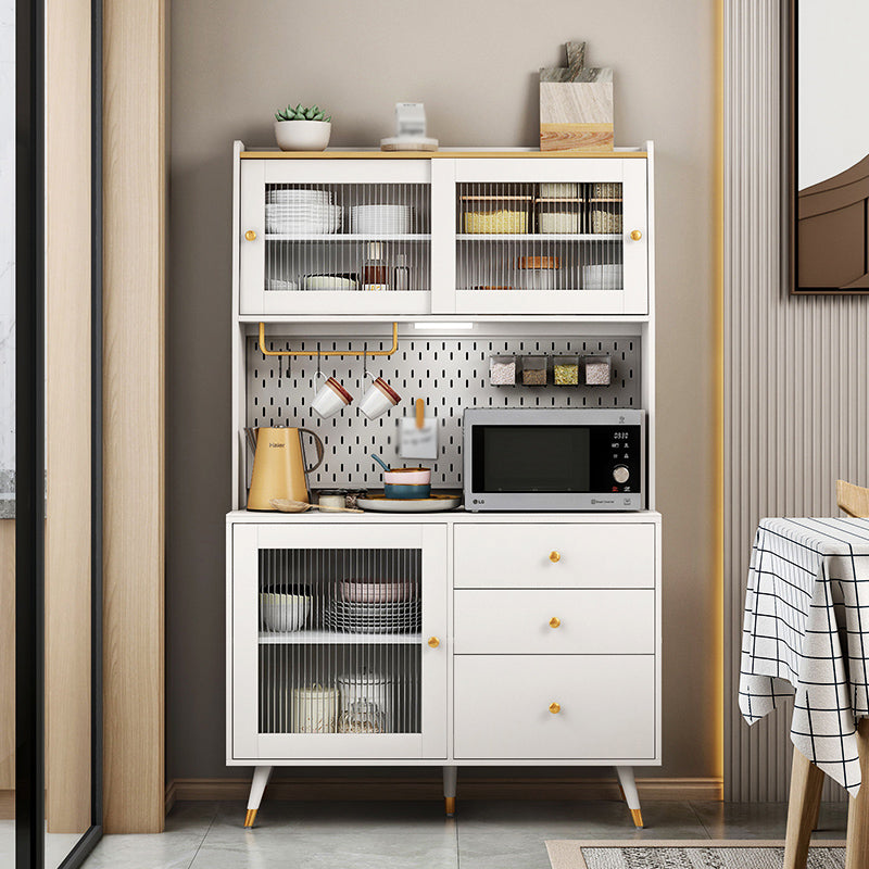 3-Drawer Engineered Wood Sideboard Glam Glass Sliding Doors Credenza with Stone Countertop Clearhalo 'buffet_sideboard' 'Buffets & Sideboards' 'furn' 'furn_buffet_sideboard' 'Furniture' 'furniture_buffet_sideboard' 'Kitchen & Dining Furniture' 5074343