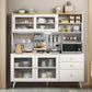 3-Drawer Engineered Wood Sideboard Glam Glass Sliding Doors Credenza with Stone Countertop 63"L x 16"W x 66"H Off-White Clearhalo 'buffet_sideboard' 'Buffets & Sideboards' 'furn' 'furn_buffet_sideboard' 'Furniture' 'furniture_buffet_sideboard' 'Kitchen & Dining Furniture' 5074345