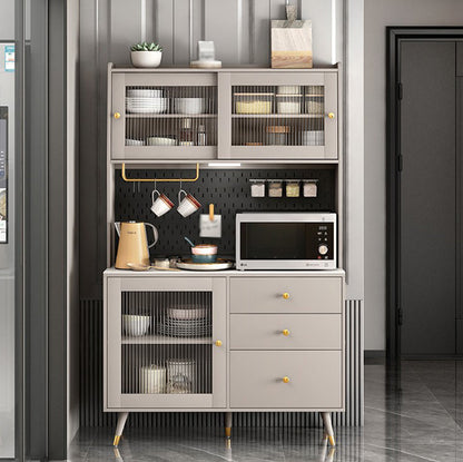 3-Drawer Engineered Wood Sideboard Glam Glass Sliding Doors Credenza with Stone Countertop 47"L x 16"W x 66"H Champagne Clearhalo 'buffet_sideboard' 'Buffets & Sideboards' 'furn' 'furn_buffet_sideboard' 'Furniture' 'furniture_buffet_sideboard' 'Kitchen & Dining Furniture' 5074347