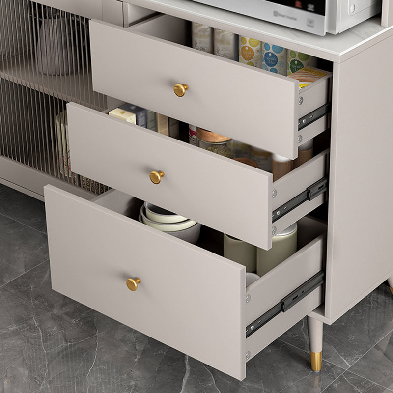 3-Drawer Engineered Wood Sideboard Glam Glass Sliding Doors Credenza with Stone Countertop Clearhalo 'buffet_sideboard' 'Buffets & Sideboards' 'furn' 'furn_buffet_sideboard' 'Furniture' 'furniture_buffet_sideboard' 'Kitchen & Dining Furniture' 5074355