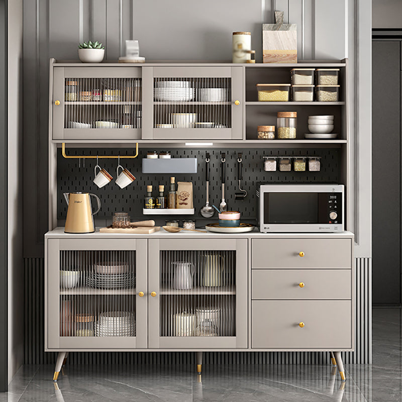 3-Drawer Engineered Wood Sideboard Glam Glass Sliding Doors Credenza with Stone Countertop Clearhalo 'buffet_sideboard' 'Buffets & Sideboards' 'furn' 'furn_buffet_sideboard' 'Furniture' 'furniture_buffet_sideboard' 'Kitchen & Dining Furniture' 5074357