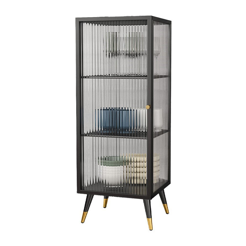 Glass Door Iron Sideboard Glam Server Cabinet with Storage for Dining Room 16"L x 14"W x 41"H Black Clearhalo 'buffet_sideboard' 'Buffets & Sideboards' 'furn' 'furn_buffet_sideboard' 'Furniture' 'furniture_buffet_sideboard' 'Kitchen & Dining Furniture' 5074386