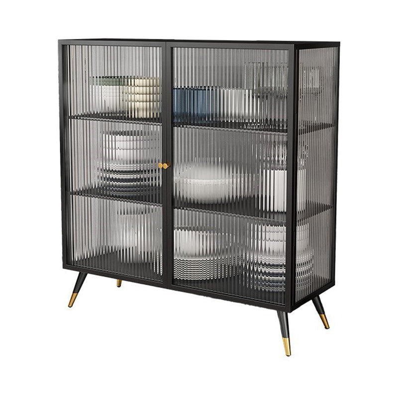 Glass Door Iron Sideboard Glam Server Cabinet with Storage for Dining Room Black Clearhalo 'buffet_sideboard' 'Buffets & Sideboards' 'furn' 'furn_buffet_sideboard' 'Furniture' 'furniture_buffet_sideboard' 'Kitchen & Dining Furniture' 5074389
