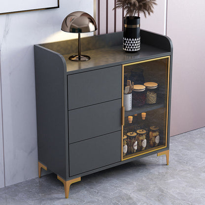 Modern Engineered Wood 31.5"L Sideboard Buffet 1-Door and 3 Drawer Dining Room Server Gray-Gold Clearhalo 'buffet_sideboard' 'Buffets & Sideboards' 'furn' 'furn_buffet_sideboard' 'Furniture' 'furniture_buffet_sideboard' 'Kitchen & Dining Furniture' 5074401