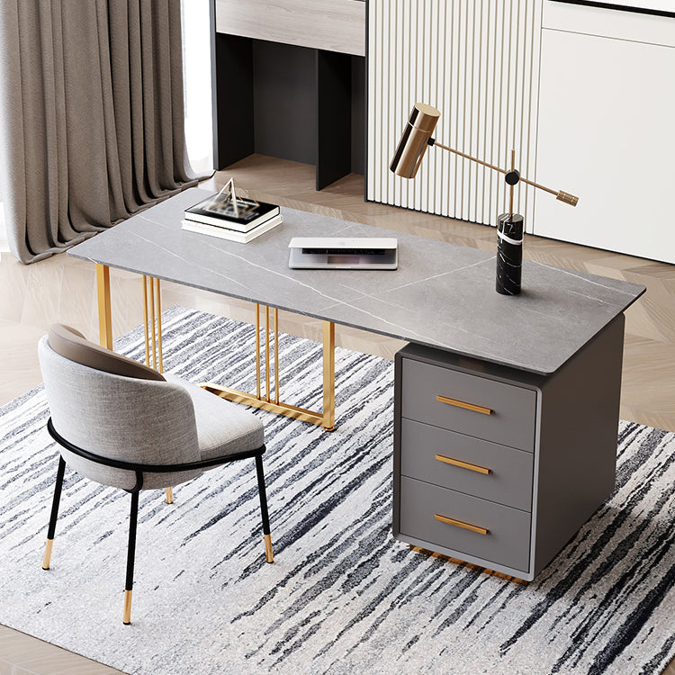 Glam 3-drawer Office Desk Rectangular Sintered Stone Home Desk Clearhalo 'furn' 'furn_office_desk' 'Furniture' 'furniture_office_desk' 'Office Desks' 'Office Furniture' 'office_desk' 5074442