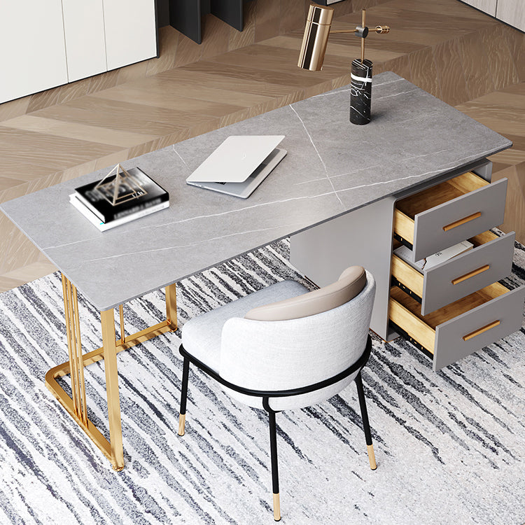 Glam 3-drawer Office Desk Rectangular Sintered Stone Home Desk Clearhalo 'furn' 'furn_office_desk' 'Furniture' 'furniture_office_desk' 'Office Desks' 'Office Furniture' 'office_desk' 5074443