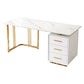 Glam 3-drawer Office Desk Rectangular Sintered Stone Home Desk White Clearhalo 'furn' 'furn_office_desk' 'Furniture' 'furniture_office_desk' 'Office Desks' 'Office Furniture' 'office_desk' 5074446