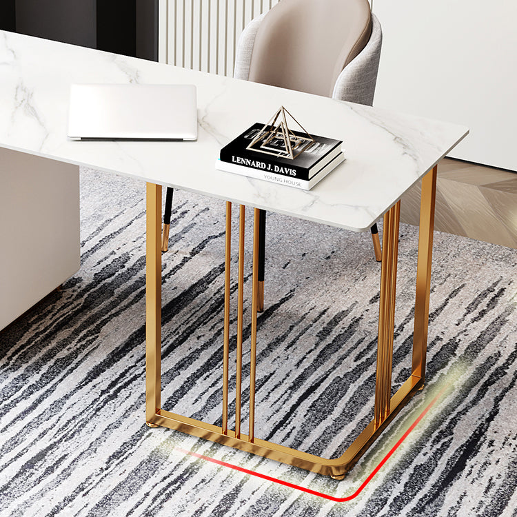 Glam 3-drawer Office Desk Rectangular Sintered Stone Home Desk Clearhalo 'furn' 'furn_office_desk' 'Furniture' 'furniture_office_desk' 'Office Desks' 'Office Furniture' 'office_desk' 5074447