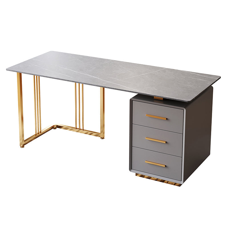 Glam 3-drawer Office Desk Rectangular Sintered Stone Home Desk Gray Clearhalo 'furn' 'furn_office_desk' 'Furniture' 'furniture_office_desk' 'Office Desks' 'Office Furniture' 'office_desk' 5074449
