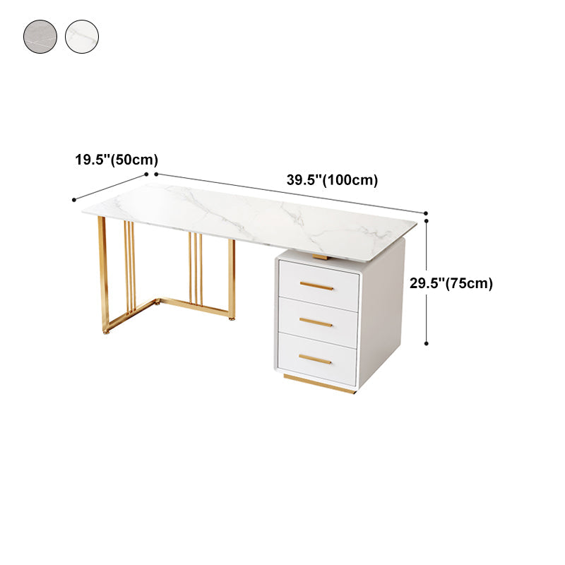 Glam 3-drawer Office Desk Rectangular Sintered Stone Home Desk Clearhalo 'furn' 'furn_office_desk' 'Furniture' 'furniture_office_desk' 'Office Desks' 'Office Furniture' 'office_desk' 5074452