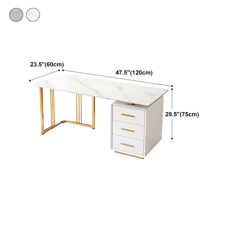 Glam 3-drawer Office Desk Rectangular Sintered Stone Home Desk Clearhalo 'furn' 'furn_office_desk' 'Furniture' 'furniture_office_desk' 'Office Desks' 'Office Furniture' 'office_desk' 5074453