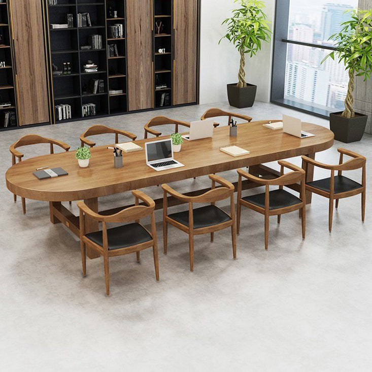 Solid Wood Oval Shape Meeting Table Home Office Industrial Writing Desk Clearhalo 'furn' 'furn_office_desk' 'Furniture' 'furniture_office_desk' 'Office Desks' 'Office Furniture' 'office_desk' 5074619