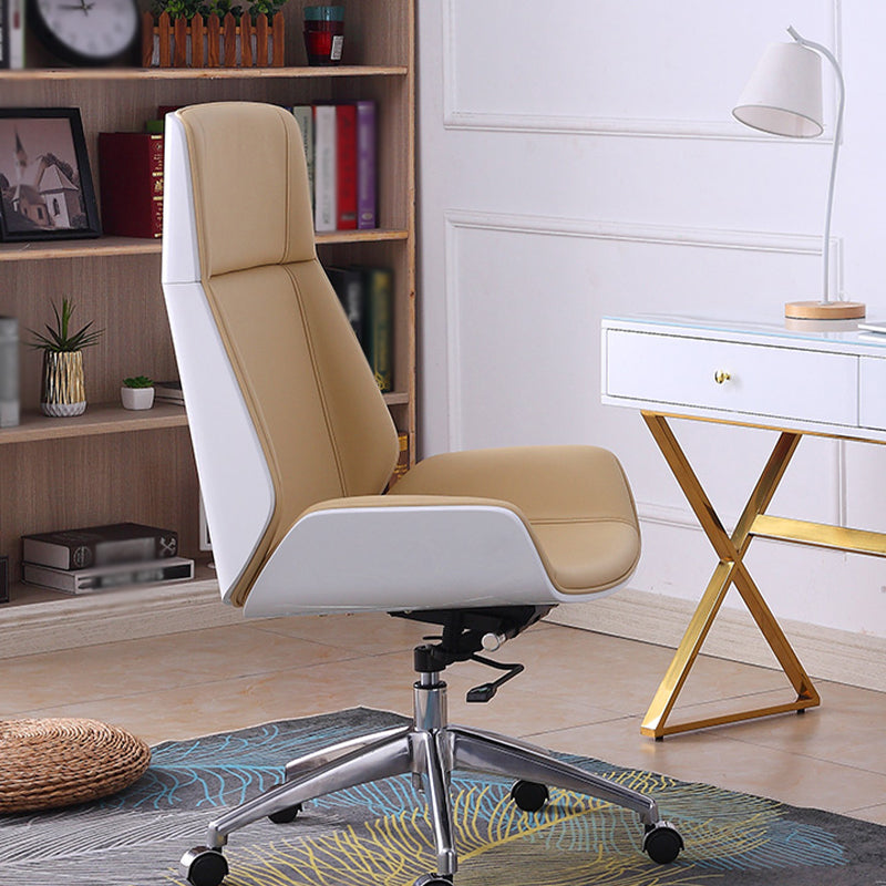 High Back Office Chair Leather Seat with Fixed Armrest Adjustable with Office Chair White Clearhalo 'furn' 'furn_office_chair' 'Furniture' 'furniture_office_chair' 'Office Chairs' 'Office Furniture' 'office_chair' 5074687