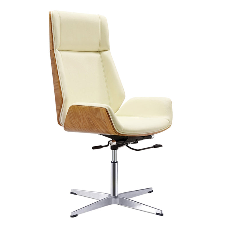 High Back Office Chair Leather Seat with Fixed Armrest Adjustable with Office Chair Beige Clearhalo 'furn' 'furn_office_chair' 'Furniture' 'furniture_office_chair' 'Office Chairs' 'Office Furniture' 'office_chair' 5074688