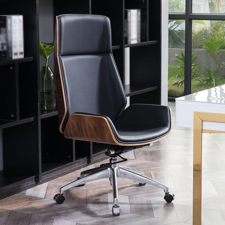 High Back Office Chair Leather Seat with Fixed Armrest Adjustable with Office Chair Clearhalo 'furn' 'furn_office_chair' 'Furniture' 'furniture_office_chair' 'Office Chairs' 'Office Furniture' 'office_chair' 5074689