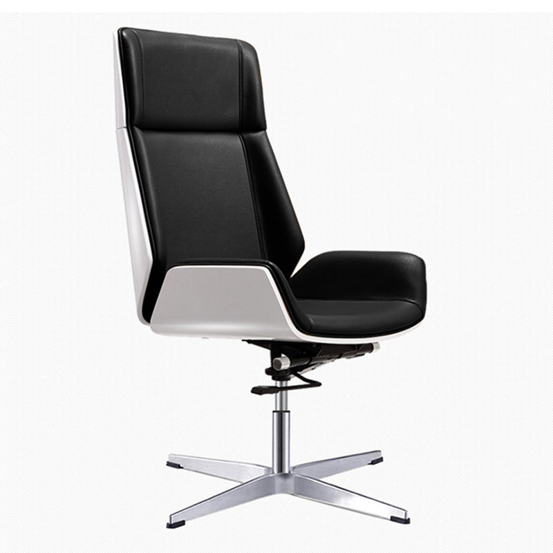 High Back Office Chair Leather Seat with Fixed Armrest Adjustable with Office Chair Black-White Clearhalo 'furn' 'furn_office_chair' 'Furniture' 'furniture_office_chair' 'Office Chairs' 'Office Furniture' 'office_chair' 5074693