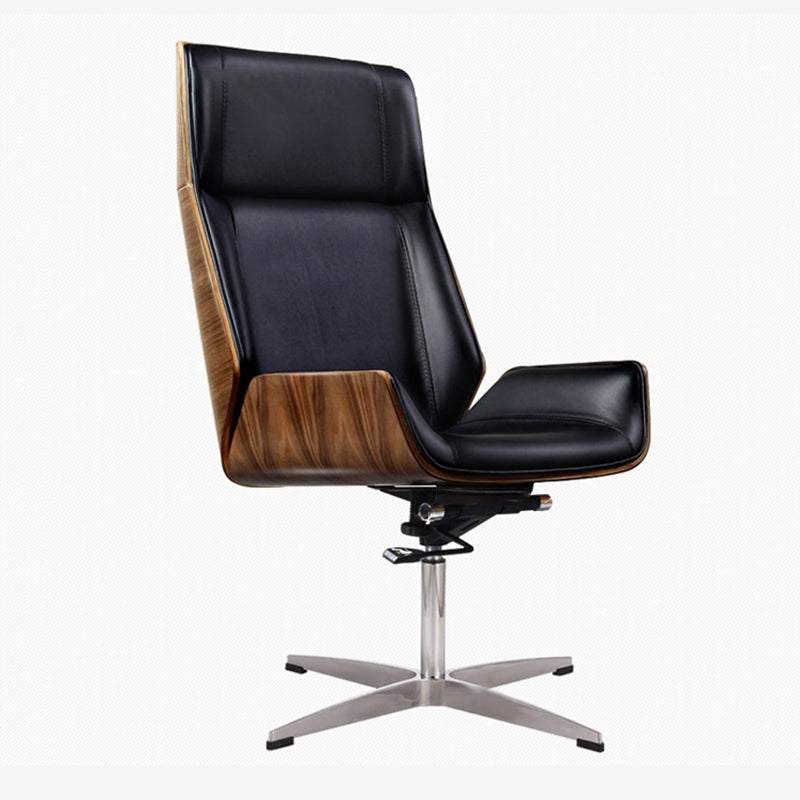 High Back Office Chair Leather Seat with Fixed Armrest Adjustable with Office Chair Black-Brown Clearhalo 'furn' 'furn_office_chair' 'Furniture' 'furniture_office_chair' 'Office Chairs' 'Office Furniture' 'office_chair' 5074694