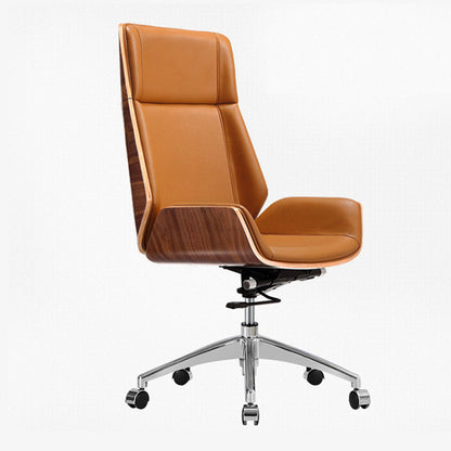 High Back Office Chair Leather Seat with Fixed Armrest Adjustable with Office Chair Ginger Clearhalo 'furn' 'furn_office_chair' 'Furniture' 'furniture_office_chair' 'Office Chairs' 'Office Furniture' 'office_chair' 5074696