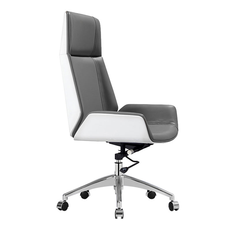 High Back Office Chair Leather Seat with Fixed Armrest Adjustable with Office Chair White-Gray Clearhalo 'furn' 'furn_office_chair' 'Furniture' 'furniture_office_chair' 'Office Chairs' 'Office Furniture' 'office_chair' 5074699