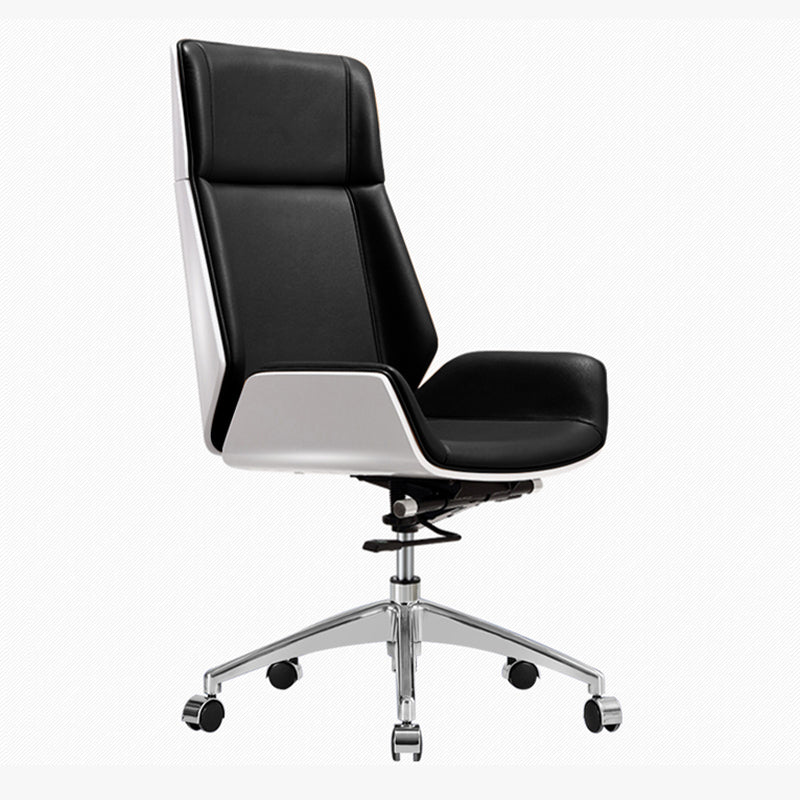 High Back Office Chair Leather Seat with Fixed Armrest Adjustable with Office Chair White-Black Clearhalo 'furn' 'furn_office_chair' 'Furniture' 'furniture_office_chair' 'Office Chairs' 'Office Furniture' 'office_chair' 5074701