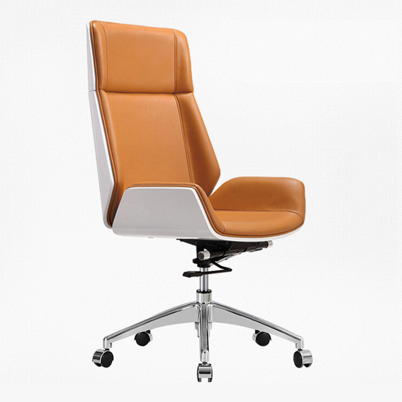 High Back Office Chair Leather Seat with Fixed Armrest Adjustable with Office Chair Yellow White Clearhalo 'furn' 'furn_office_chair' 'Furniture' 'furniture_office_chair' 'Office Chairs' 'Office Furniture' 'office_chair' 5074704