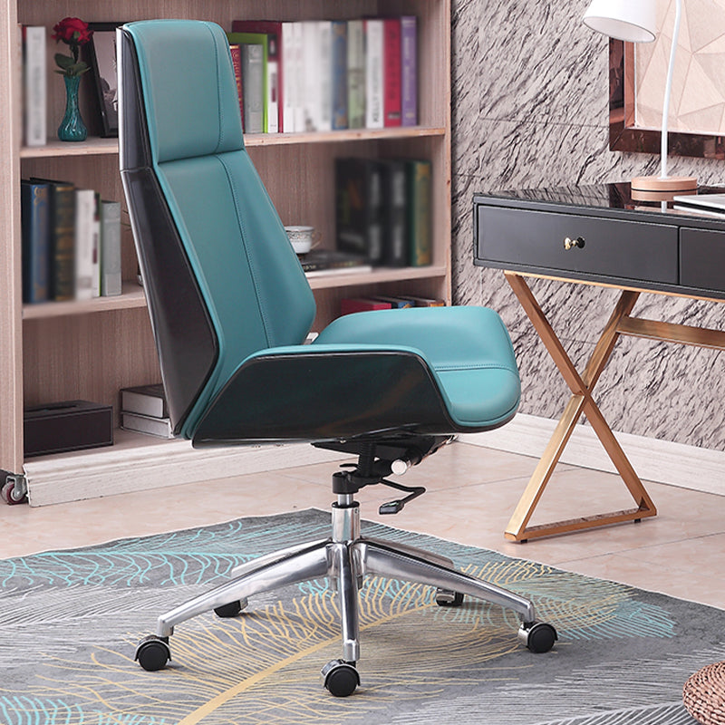 High Back Office Chair Leather Seat with Fixed Armrest Adjustable with Office Chair Lake Blue-Black Clearhalo 'furn' 'furn_office_chair' 'Furniture' 'furniture_office_chair' 'Office Chairs' 'Office Furniture' 'office_chair' 5074709