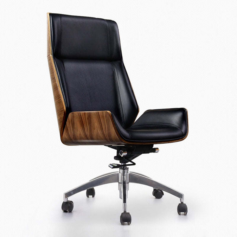 High Back Office Chair Leather Seat with Fixed Armrest Adjustable with Office Chair Brown-Black Clearhalo 'furn' 'furn_office_chair' 'Furniture' 'furniture_office_chair' 'Office Chairs' 'Office Furniture' 'office_chair' 5074710