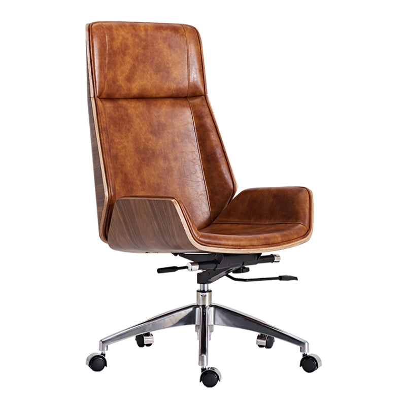 High Back Office Chair Leather Seat with Fixed Armrest Adjustable with Office Chair Brown Clearhalo 'furn' 'furn_office_chair' 'Furniture' 'furniture_office_chair' 'Office Chairs' 'Office Furniture' 'office_chair' 5074713