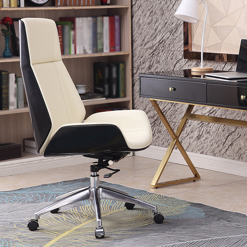 High Back Office Chair Leather Seat with Fixed Armrest Adjustable with Office Chair White Black Clearhalo 'furn' 'furn_office_chair' 'Furniture' 'furniture_office_chair' 'Office Chairs' 'Office Furniture' 'office_chair' 5074714