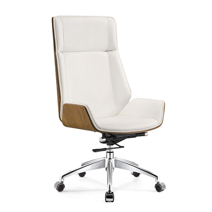 Modern & Contemporary Executive Chair Managers Chair for Home Office Natural Wood White Casters Leather Clearhalo 'furn' 'furn_office_chair' 'Furniture' 'furniture_office_chair' 'Office Chairs' 'Office Furniture' 'office_chair' 5074756