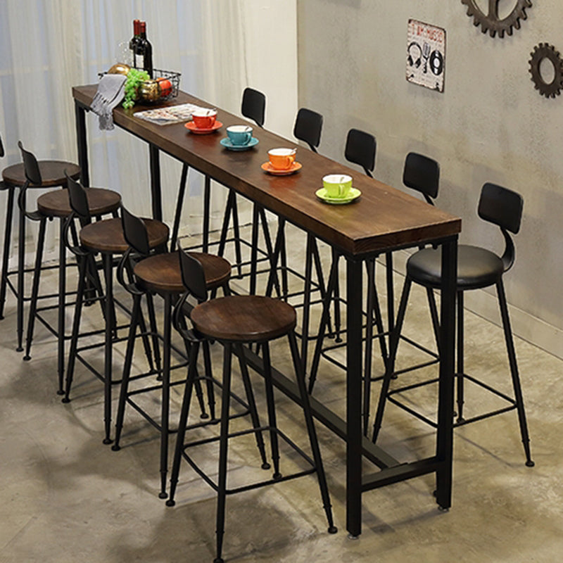 Coffee Shop Rectangle Wood Top Counter Table Iron Base Industrial Bar Table 86.6"L x 15.7"W x 41.3"H Without Chairs Clearhalo 'Bar Furniture' 'Bar Tables' 'bar_tables' 'furn' 'furn_bar_tables' 'Furniture' 'furniture_bar_tables' 'Kitchen & Dining Furniture' 5079889