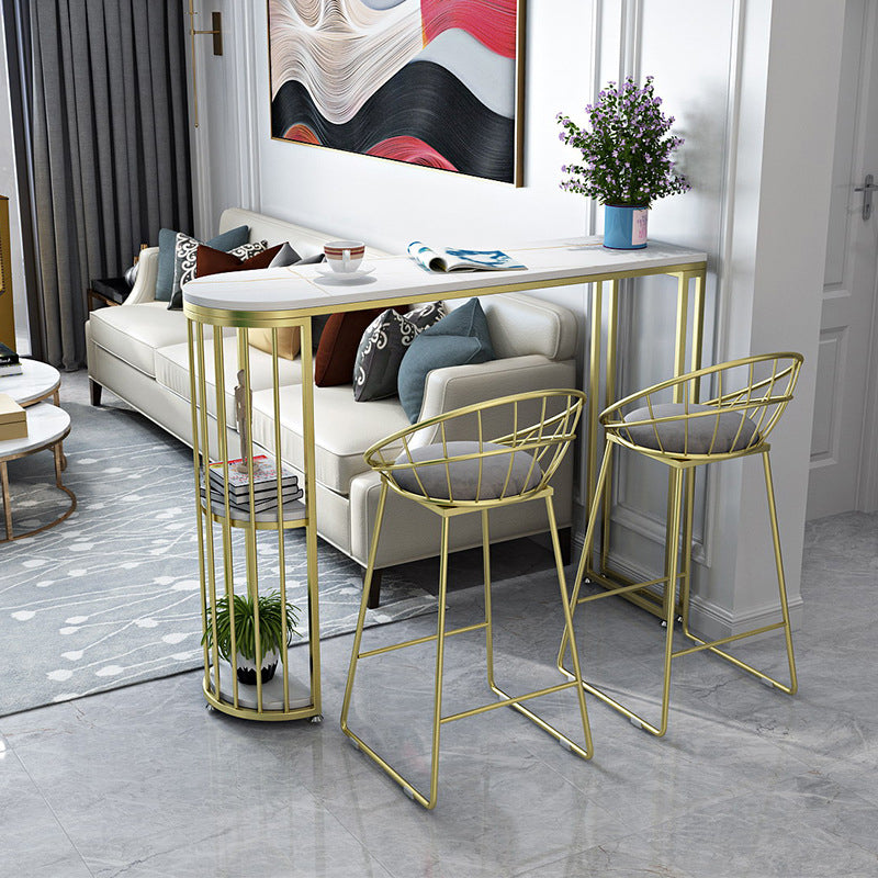 Artificial Marble Oval Bar Table 42-inch Height Top Glam Style Bistro Table 78.7"L x 15.7"W x 41.3"H White Without Chairs Clearhalo 'Bar Furniture' 'Bar Tables' 'bar_tables' 'furn' 'furn_bar_tables' 'Furniture' 'furniture_bar_tables' 'Kitchen & Dining Furniture' 5079929