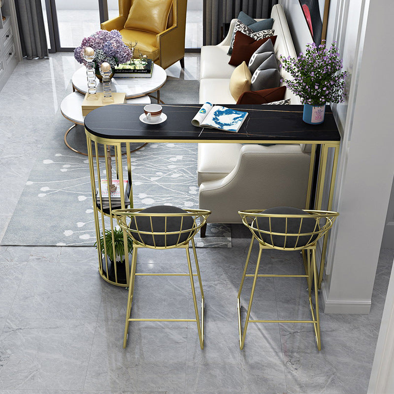 Artificial Marble Oval Bar Table 42-inch Height Top Glam Style Bistro Table Black Without Chairs Clearhalo 'Bar Furniture' 'Bar Tables' 'bar_tables' 'furn' 'furn_bar_tables' 'Furniture' 'furniture_bar_tables' 'Kitchen & Dining Furniture' 5079932