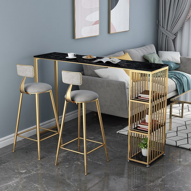 Glam Bar Table Artificial Marble Pub Table with Shelf for Living Room, Only Table Black Without Chairs Clearhalo 'Bar Furniture' 'Bar Tables' 'bar_tables' 'furn' 'furn_bar_tables' 'Furniture' 'furniture_bar_tables' 'Kitchen & Dining Furniture' 5079955