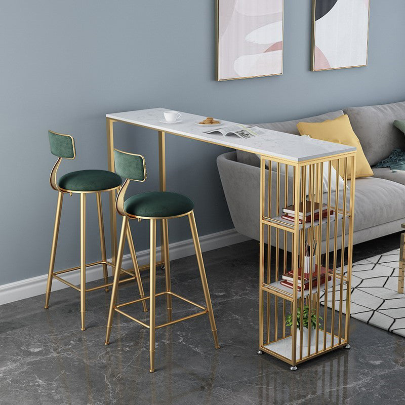 Glam Bar Table Artificial Marble Pub Table with Shelf for Living Room, Only Table 63"L x 15.7"W x 41.3"H White Without Chairs Clearhalo 'Bar Furniture' 'Bar Tables' 'bar_tables' 'furn' 'furn_bar_tables' 'Furniture' 'furniture_bar_tables' 'Kitchen & Dining Furniture' 5079956