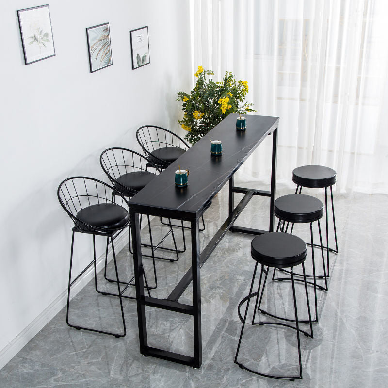 Nordic Rectangle Bar Table 42-inch Height Iron Pedestal Bistro Table 63"L x 15.7"W x 41.3"H Black-Gold Without Chairs Clearhalo 'Bar Furniture' 'Bar Tables' 'bar_tables' 'furn' 'furn_bar_tables' 'Furniture' 'furniture_bar_tables' 'Kitchen & Dining Furniture' 5080020